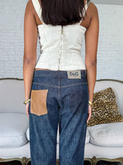 D&G 2001 Dark Wash Plaid Waistband Jeans