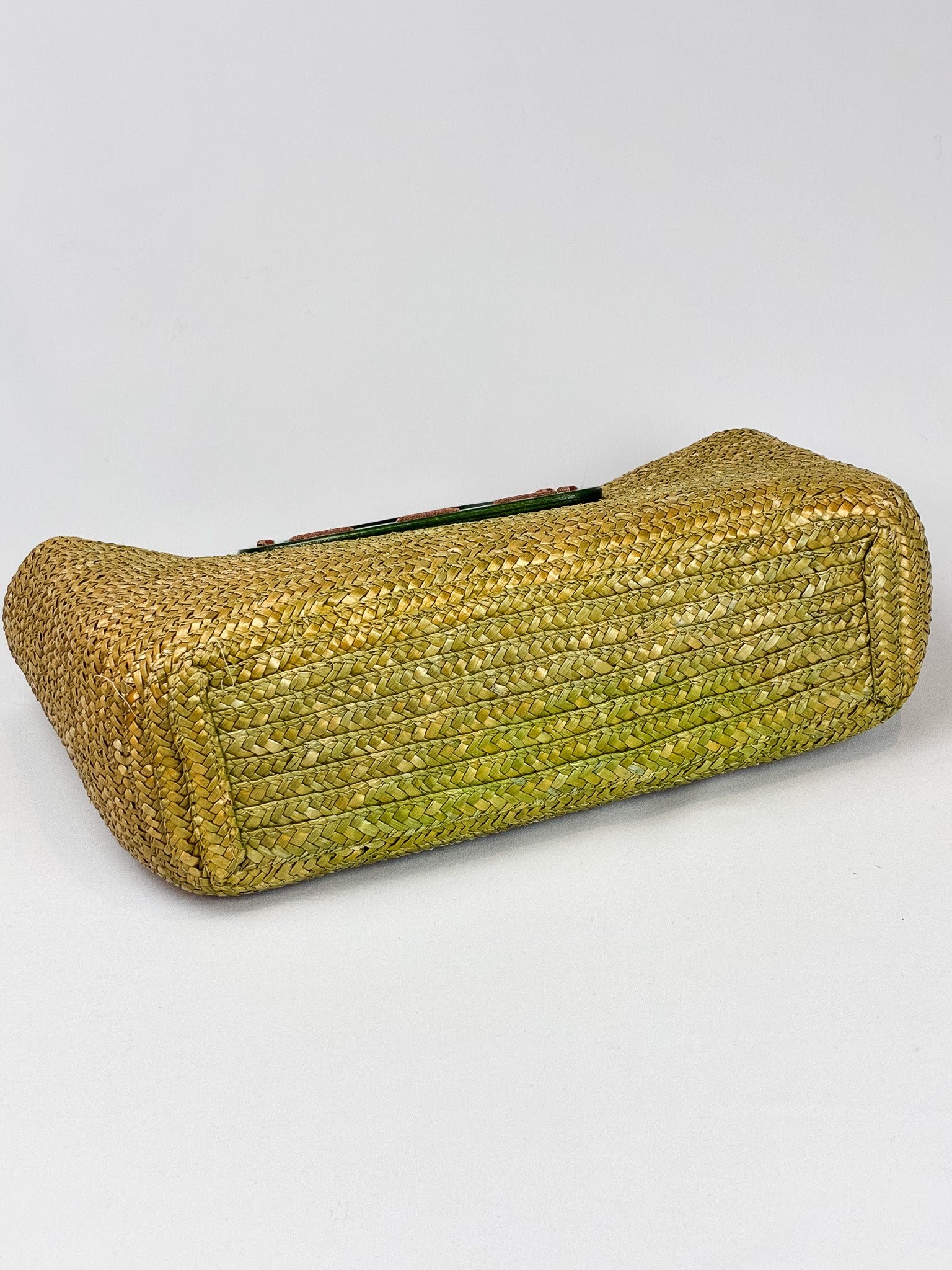 Miss Sixty 2000s Green Straw Wood Handle Tote