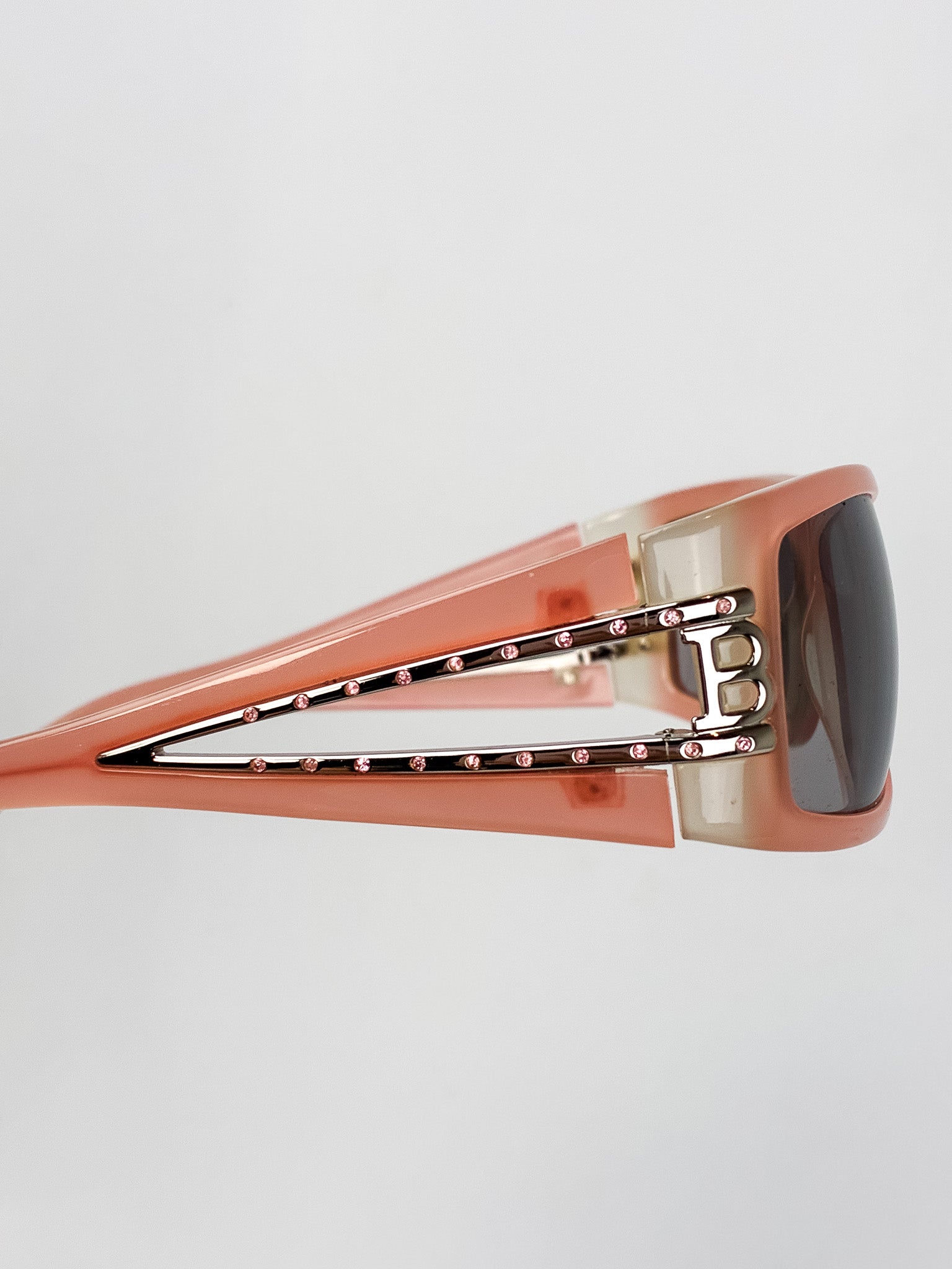 Blumarine 2000s Coral Rhinestone Cutout Sunglasses