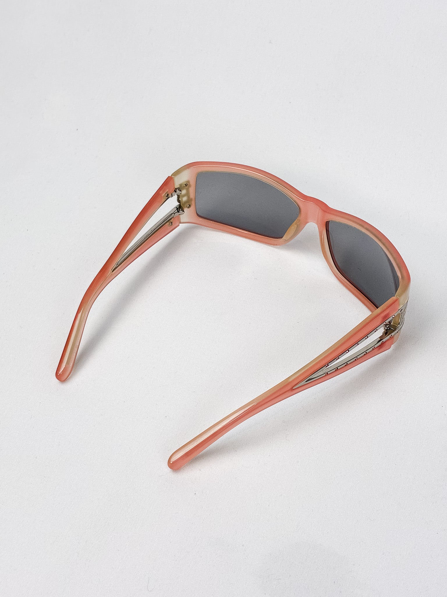 Blumarine 2000s Coral Rhinestone Cutout Sunglasses