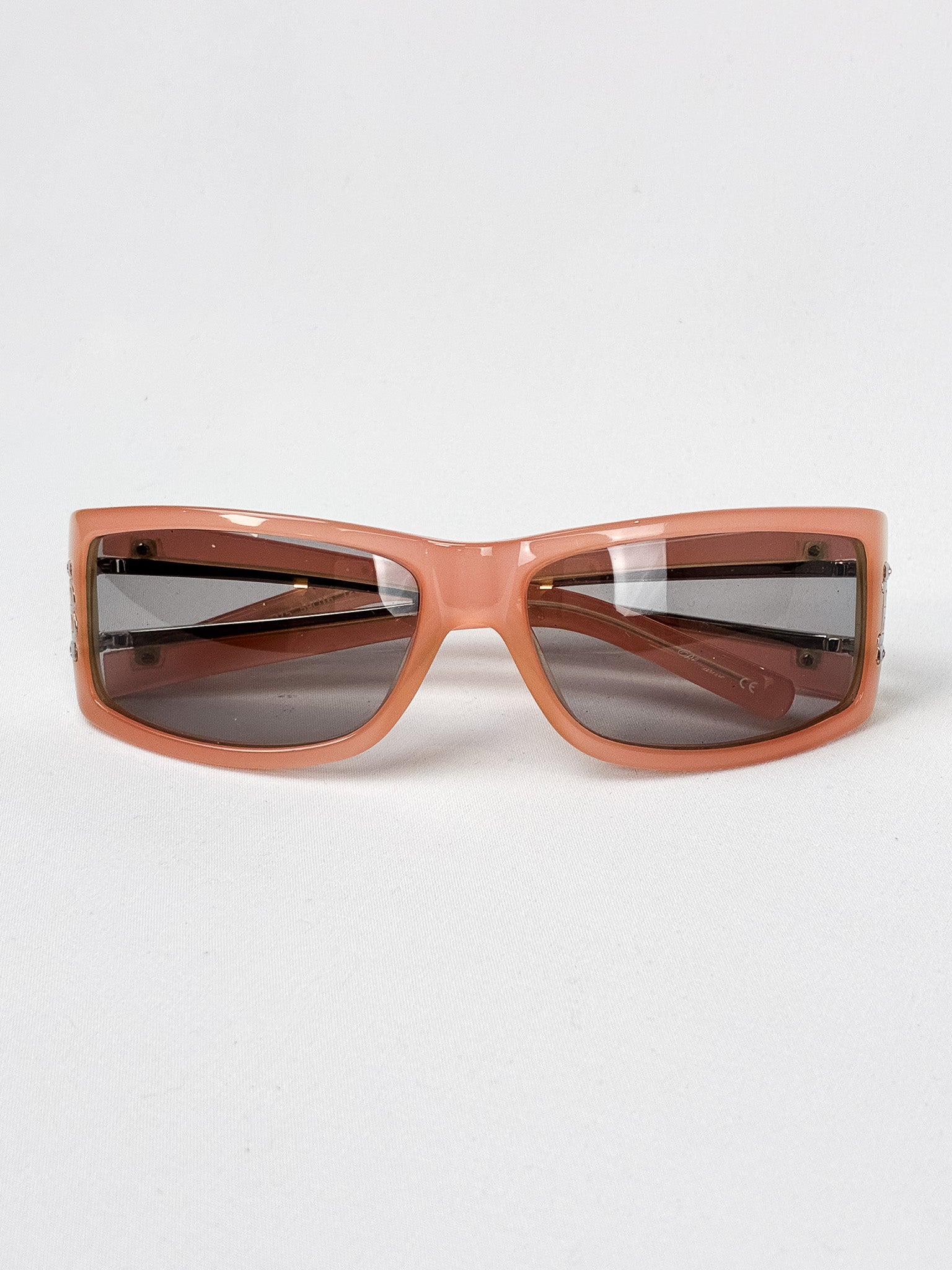 Blumarine 2000s Coral Rhinestone Cutout Sunglasses