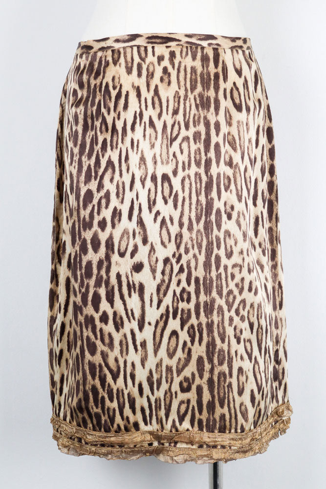 Blumarine Leopard Print Midi Skirt – 100% Silk – S