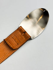 Lion Belts 2000s Tan Leather Belt with Sculptural Silver Buckle