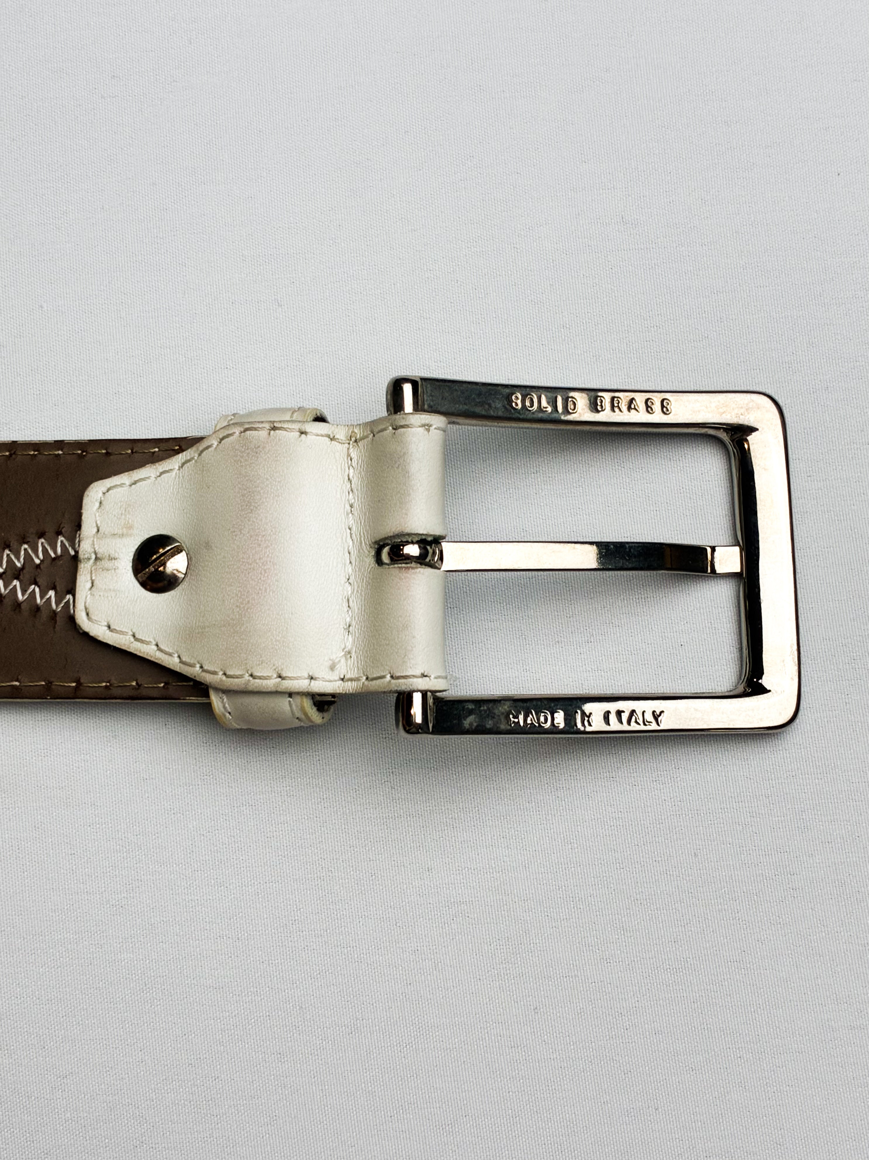 Dania for Andrew's Milano Cream Leather Snakeskin-Trim Belt
