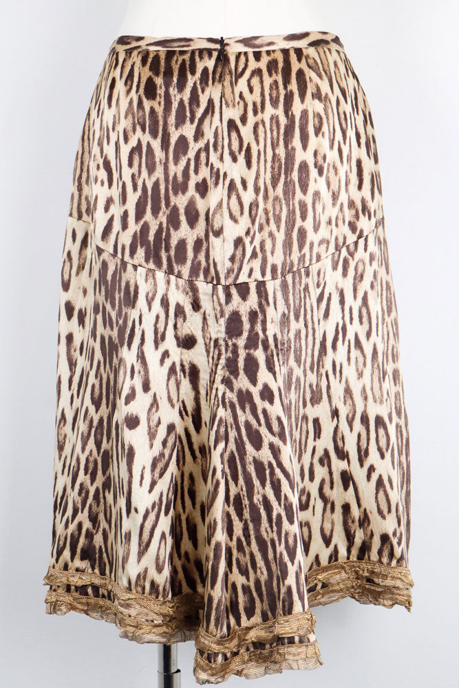 Blumarine Leopard Print Midi Skirt – 100% Silk – S