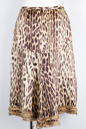 Blumarine Leopard Print Midi Skirt – 100% Silk – S
