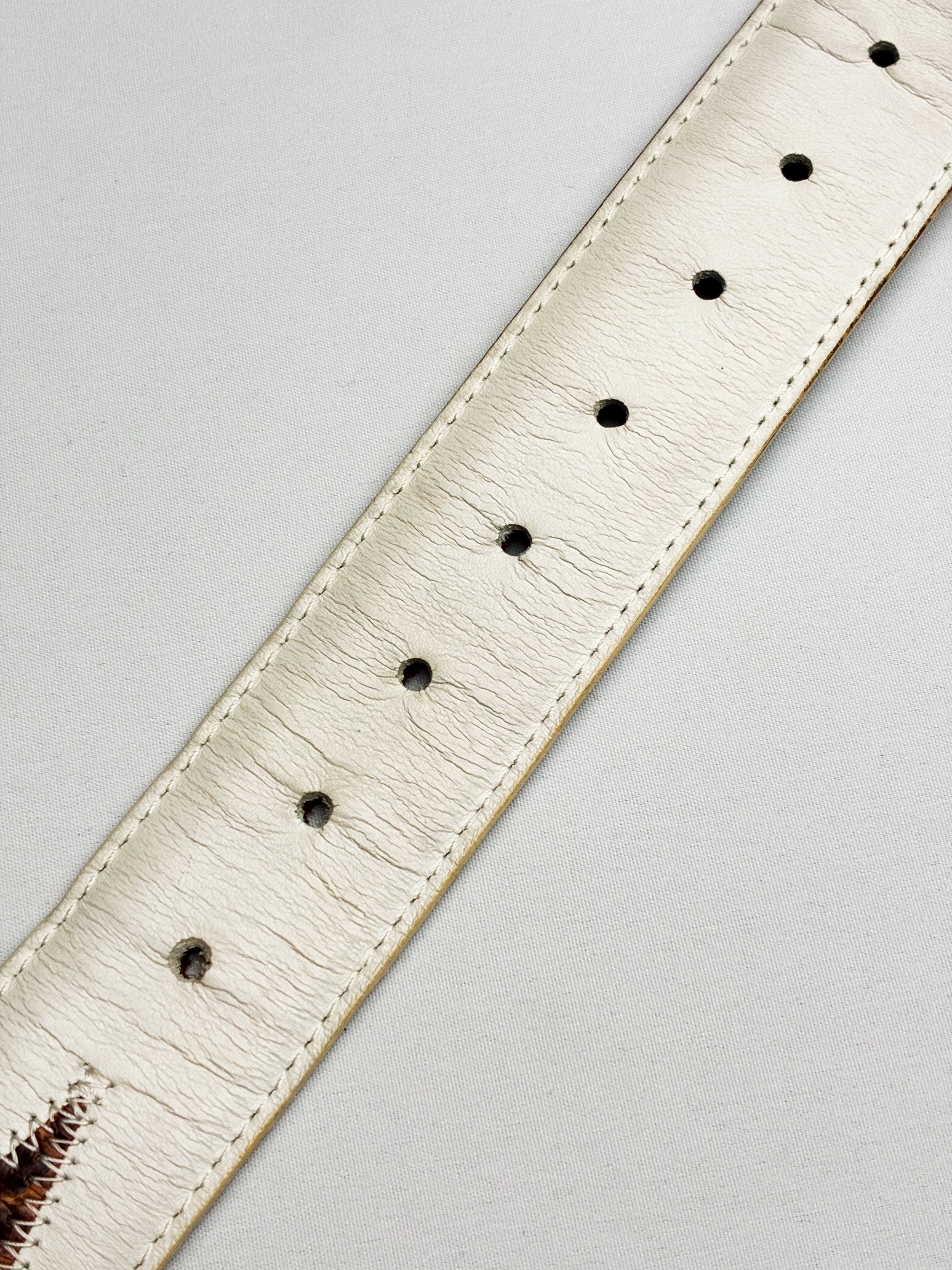 Dania for Andrew's Milano Cream Leather Snakeskin-Trim Belt