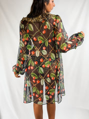 John Galliano F/W 2003 Cherry Leopard Silk Long Sleeve Dress – S