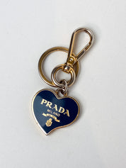 Prada 2000s Navy Enamel Logo Heart Keyring