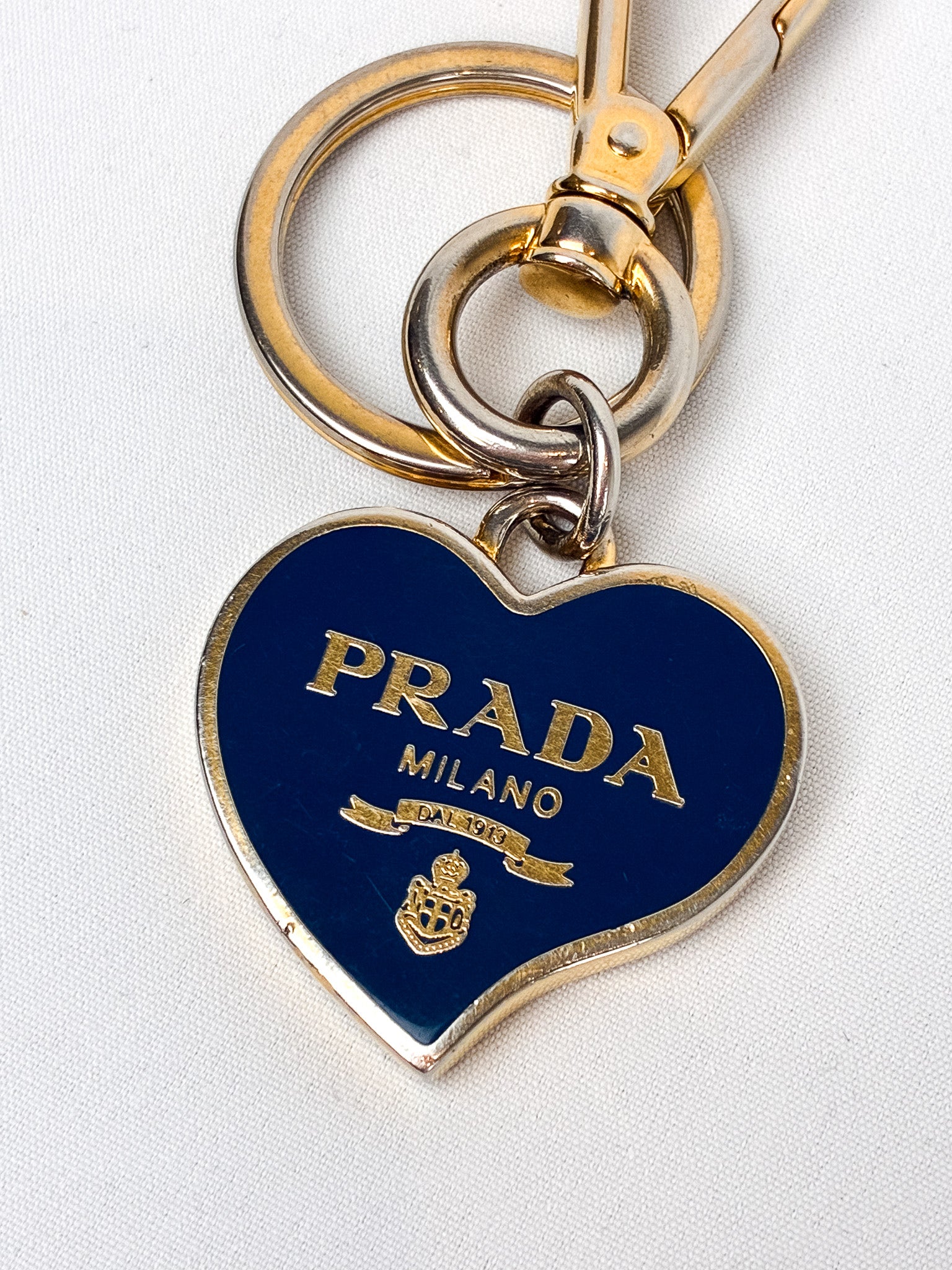 Prada 2000s Navy Enamel Logo Heart Keyring