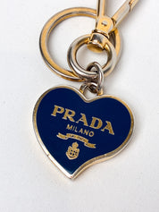 Prada 2000s Navy Enamel Logo Heart Keyring