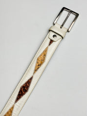 Dania for Andrew's Milano Cream Leather Snakeskin-Trim Belt