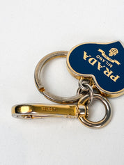 Prada 2000s Navy Enamel Logo Heart Keyring
