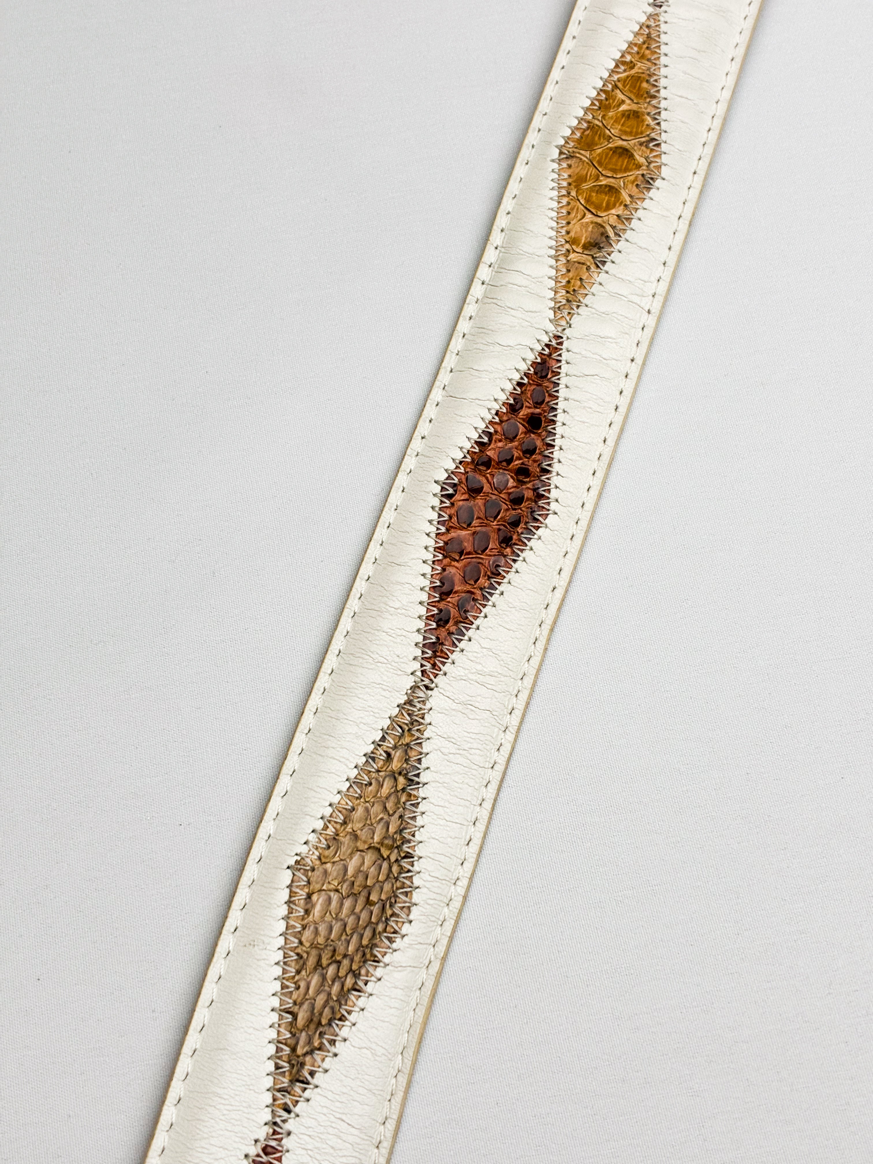 Dania for Andrew's Milano Cream Leather Snakeskin-Trim Belt