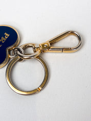 Prada 2000s Navy Enamel Logo Heart Keyring