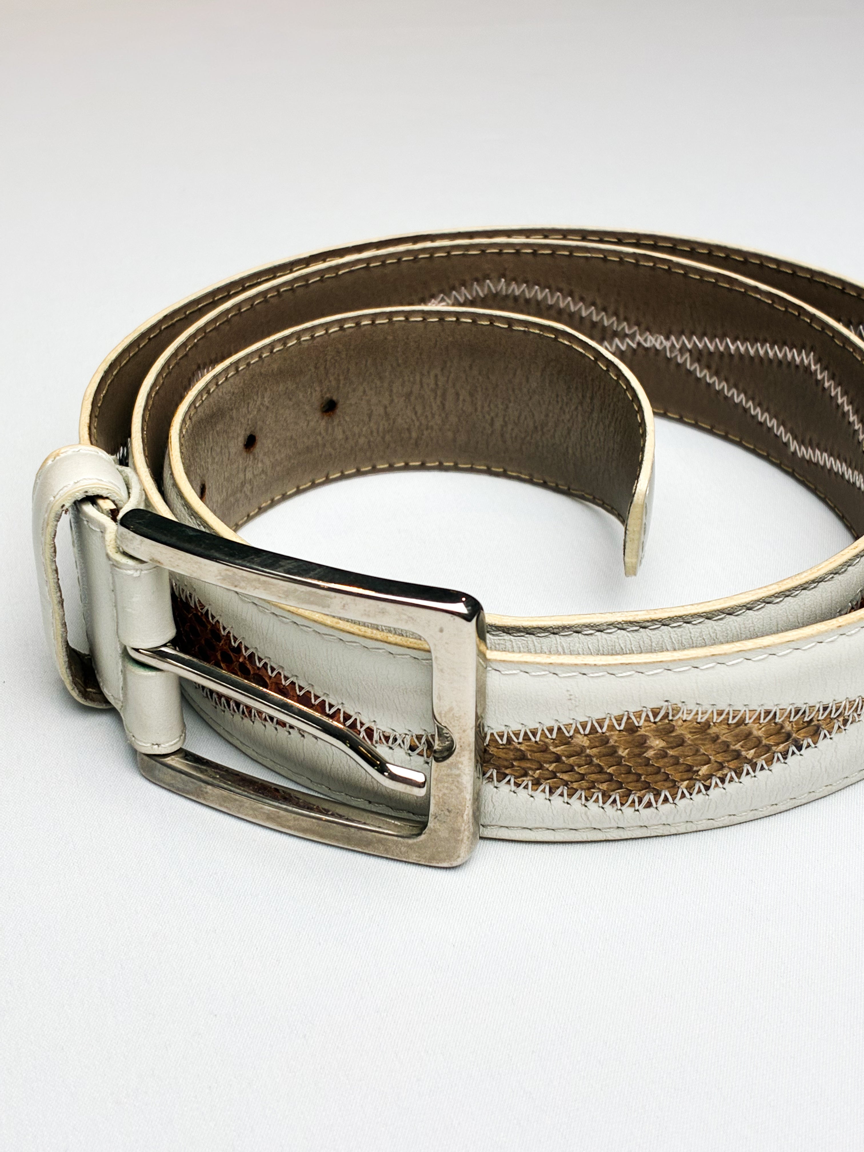 Dania for Andrew's Milano Cream Leather Snakeskin-Trim Belt