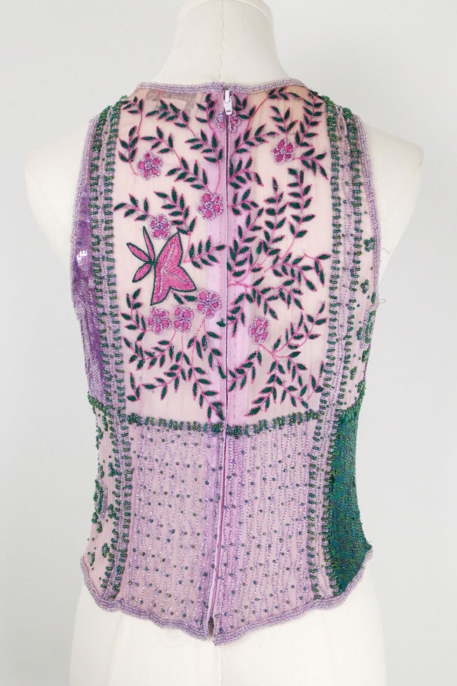 Aftershock 100% SIlk Beaded Purple Top – S