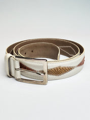 Dania for Andrew's Milano Cream Leather Snakeskin-Trim Belt