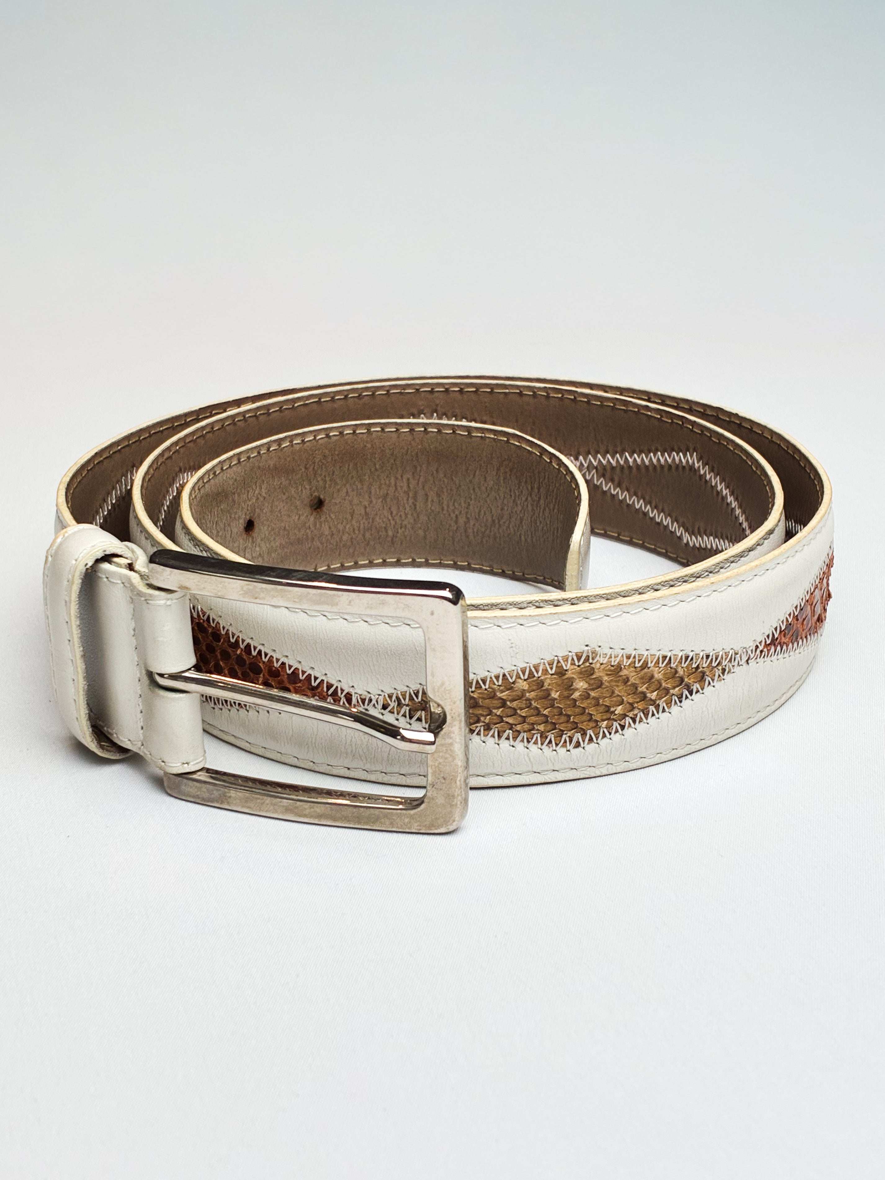 Dania for Andrew's Milano Cream Leather Snakeskin-Trim Belt