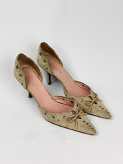 Prada 2000s Sage Suede Eyelet and Bow d'Orsay Pumps - EU 37.5
