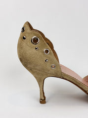 Prada 2000s Sage Suede Eyelet and Bow d'Orsay Pumps - EU 37.5
