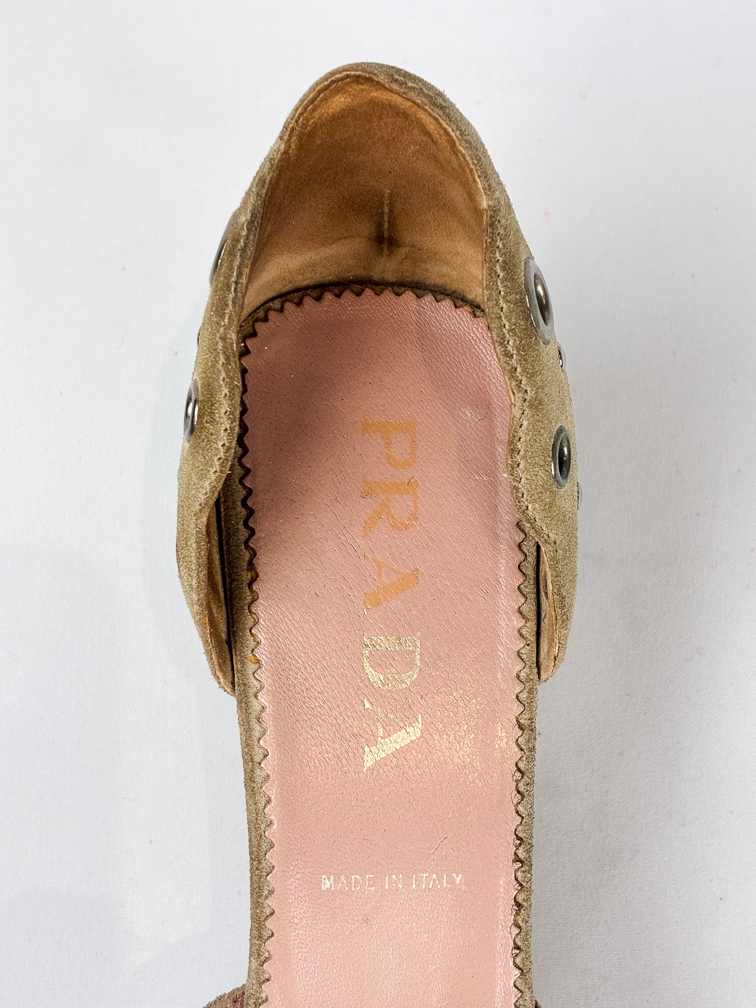 Prada 2000s Sage Suede Eyelet and Bow d'Orsay Pumps - EU 37.5