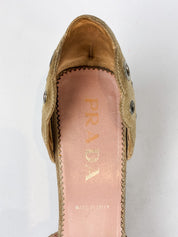 Prada 2000s Sage Suede Eyelet and Bow d'Orsay Pumps - EU 37.5