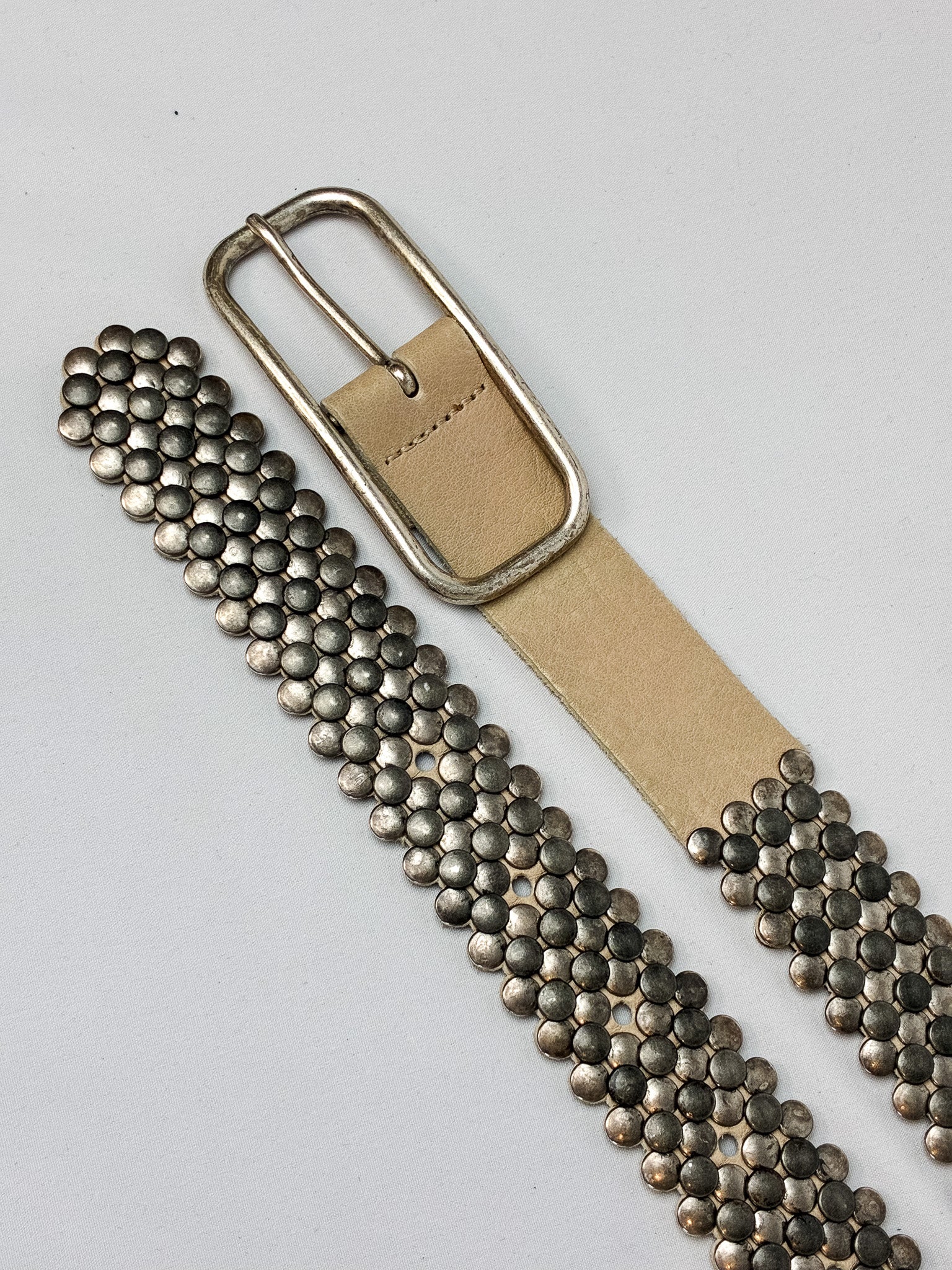 2000s Tan Leather Dome Stud Belt - 95