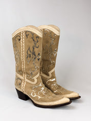2000s Tan Suede and Gold Inlay Western Boots - EU 39.5