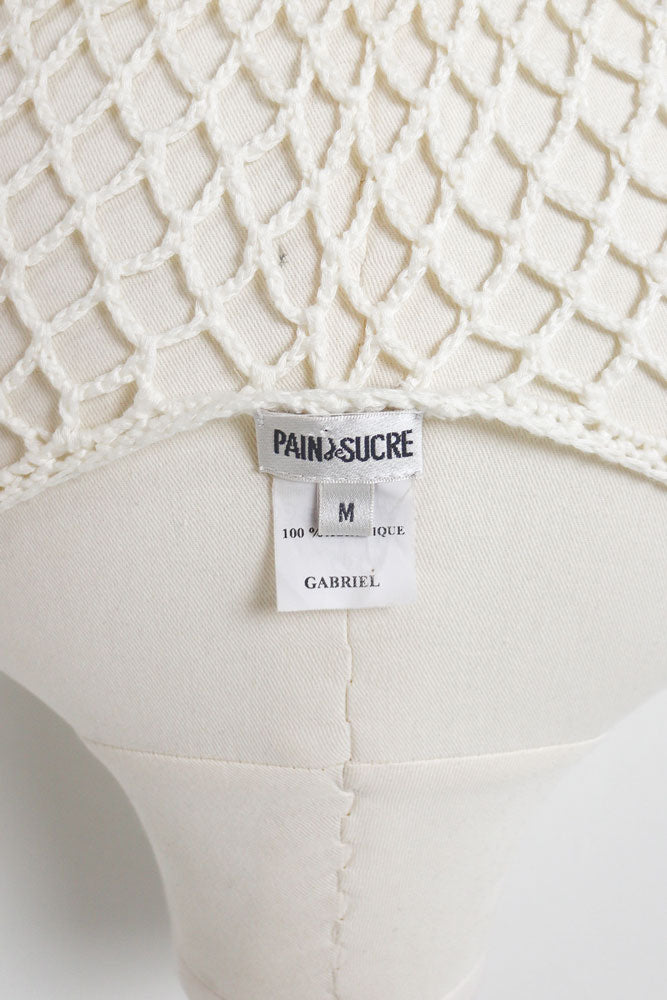 Pain de Sucre 2000s White Crochet Floral Appliqué Drop Waist Mini Dress - M