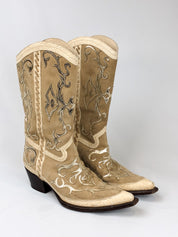 2000s Tan Suede and Gold Inlay Western Boots - EU 39.5