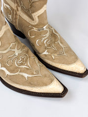 2000s Tan Suede and Gold Inlay Western Boots - EU 39.5