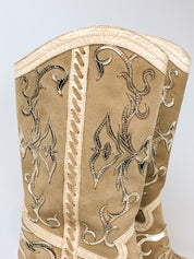 2000s Tan Suede and Gold Inlay Western Boots - EU 39.5