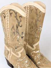 2000s Tan Suede and Gold Inlay Western Boots - EU 39.5