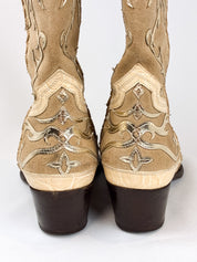 2000s Tan Suede and Gold Inlay Western Boots - EU 39.5