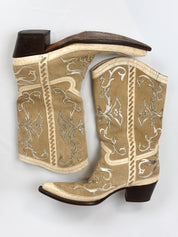 2000s Tan Suede and Gold Inlay Western Boots - EU 39.5