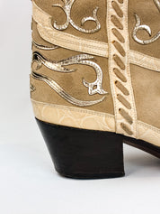 2000s Tan Suede and Gold Inlay Western Boots - EU 39.5