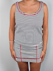 Moschino Cheap and Chic 2000s Black & White Striped Red Contrast Stitch Mini Dress - S