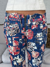 Just Cavalli 2005 Red & Navy Floral Patchwork Capri Pants