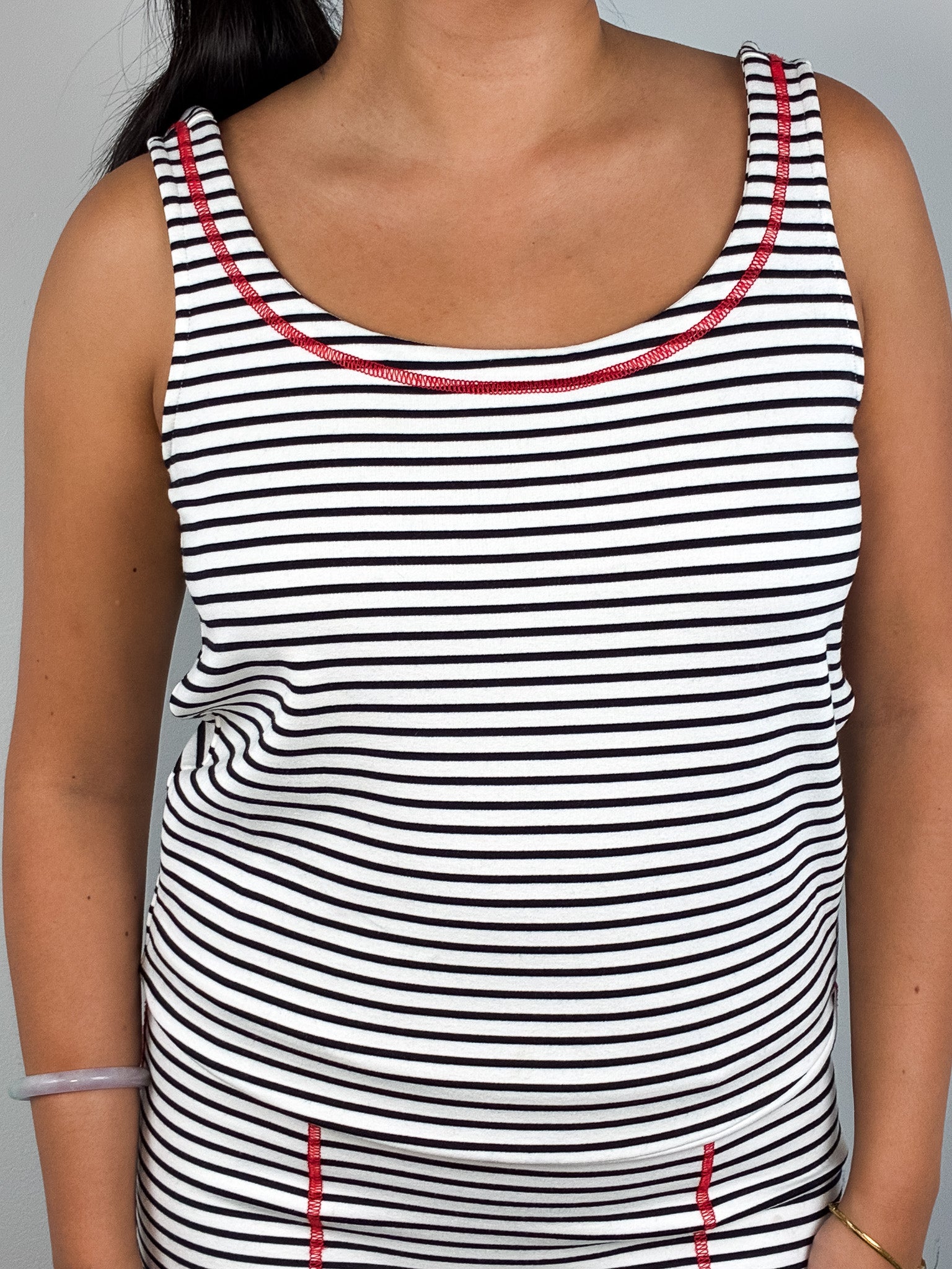 Moschino Cheap and Chic 2000s Black & White Striped Red Contrast Stitch Mini Dress - S