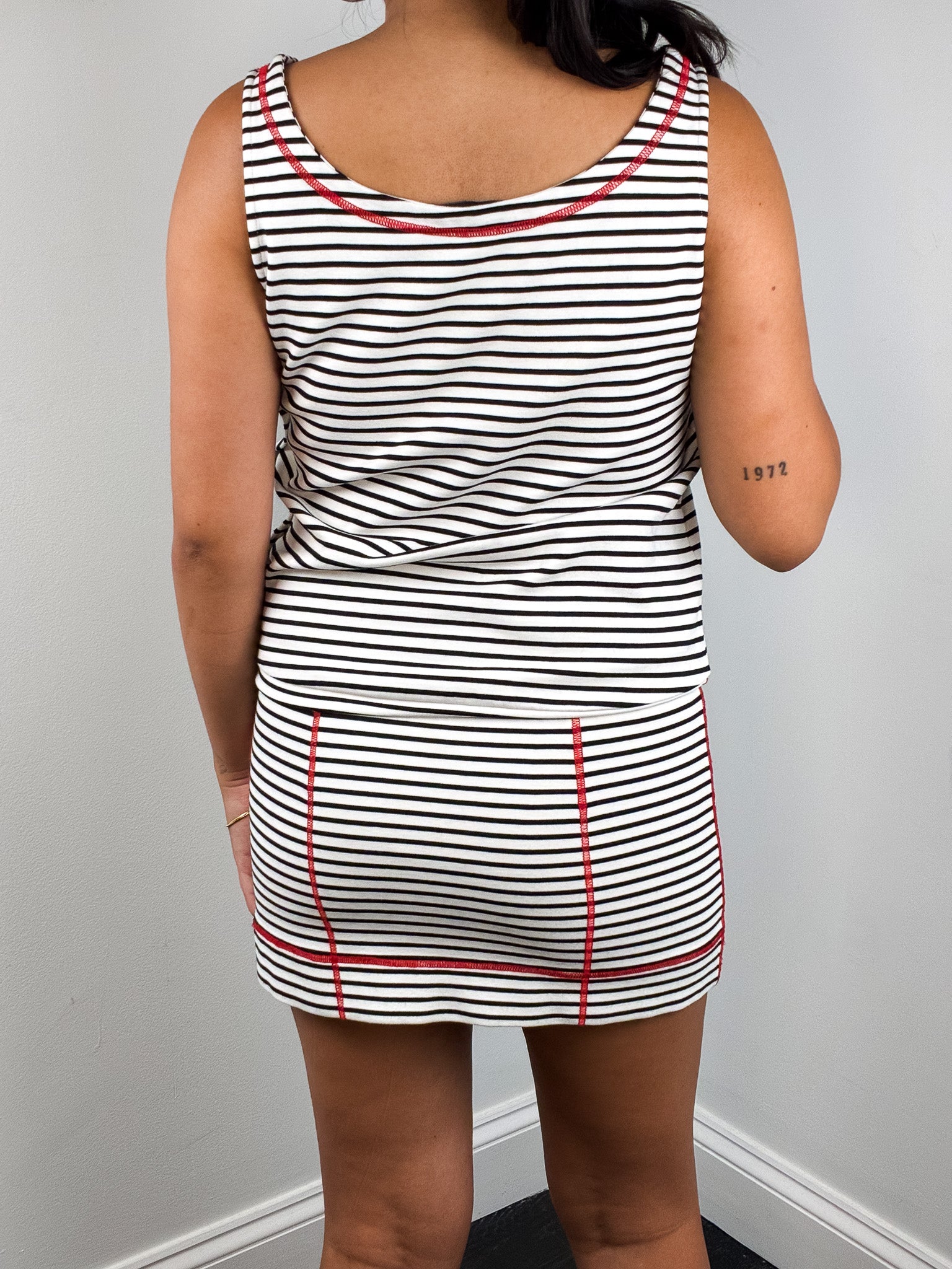 Moschino Cheap and Chic 2000s Black & White Striped Red Contrast Stitch Mini Dress - S
