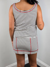 Moschino Cheap and Chic 2000s Black & White Striped Red Contrast Stitch Mini Dress - S