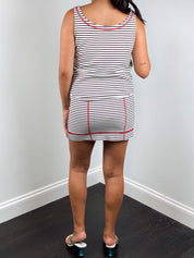 Moschino Cheap and Chic 2000s Black & White Striped Red Contrast Stitch Mini Dress - S