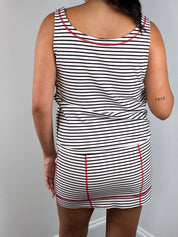 Moschino Cheap and Chic 2000s Black & White Striped Red Contrast Stitch Mini Dress - S