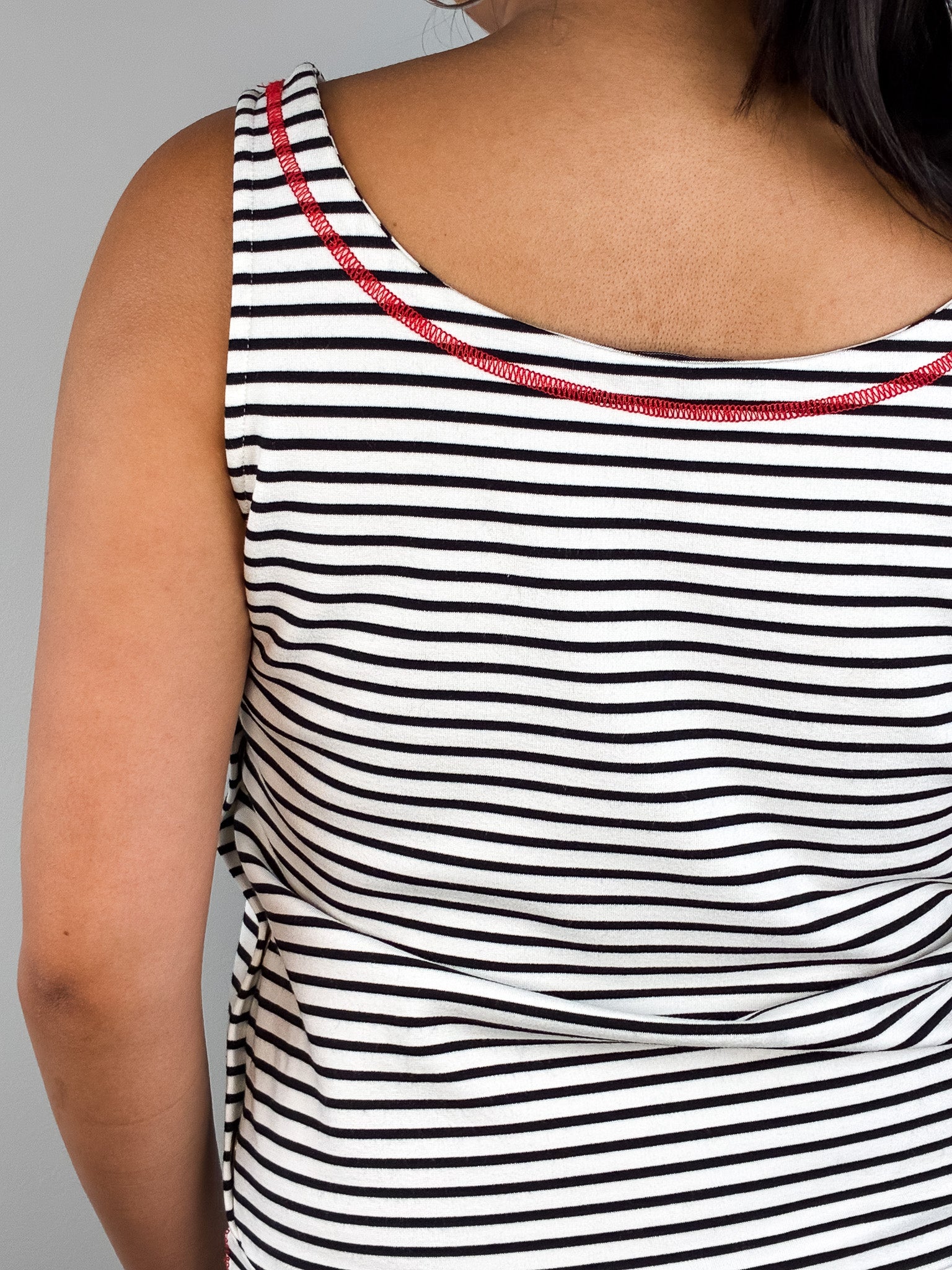 Moschino Cheap and Chic 2000s Black & White Striped Red Contrast Stitch Mini Dress - S