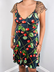 John Galliano F/W 2003 Cherry Leopard Print Silk Dress - S/M