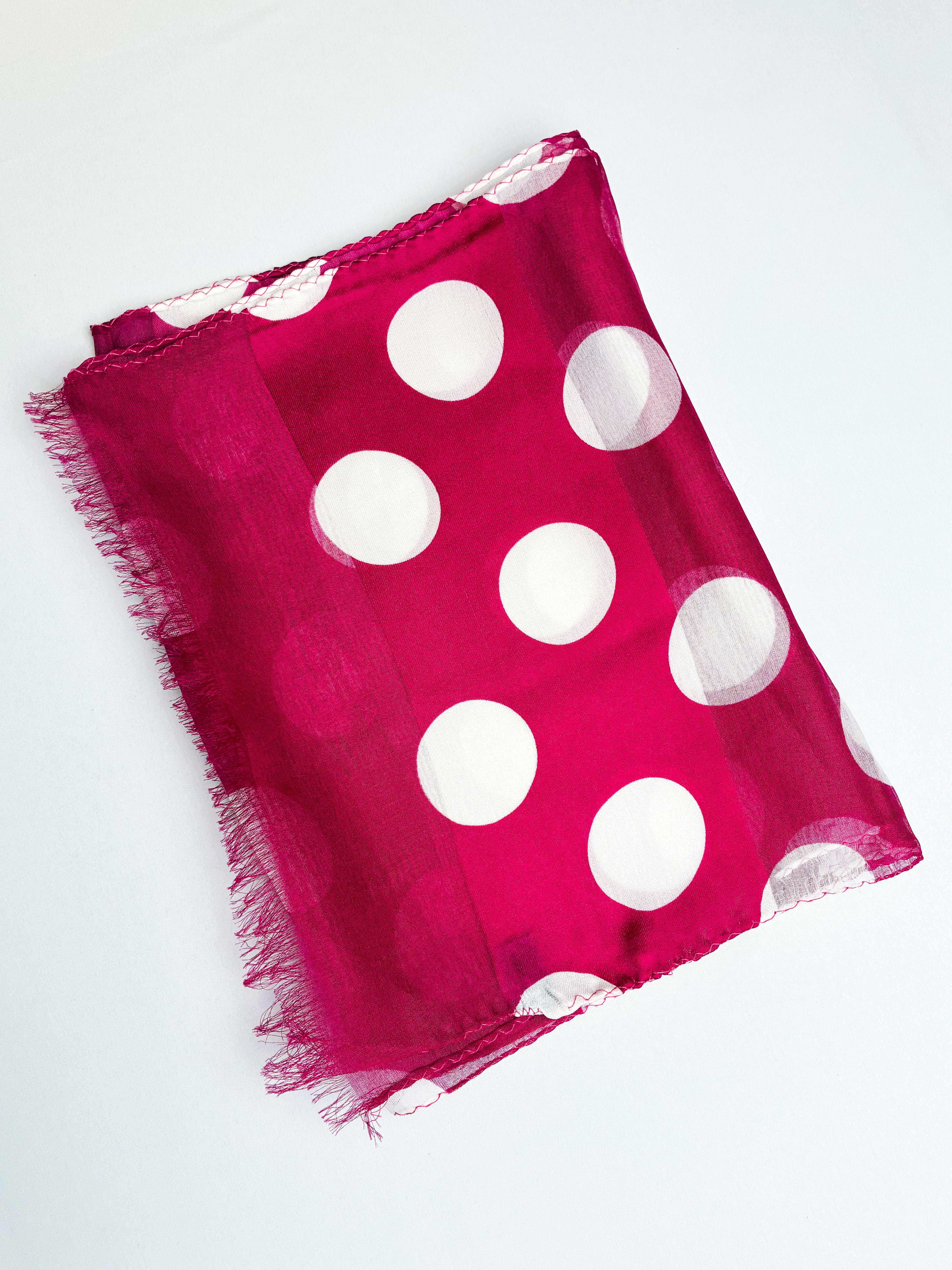 Magenta Polka Dot Fringed Scarf