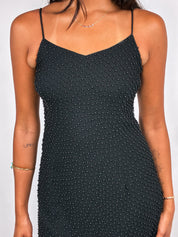 2000s Black Beaded Evening Mini Dress - XS/S