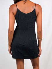 2000s Black Beaded Evening Mini Dress - XS/S