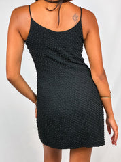 2000s Black Beaded Evening Mini Dress - XS/S